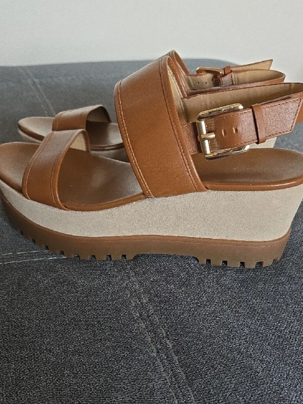 Michael Kors Women's Tan Platform Leather Sandal Wedge